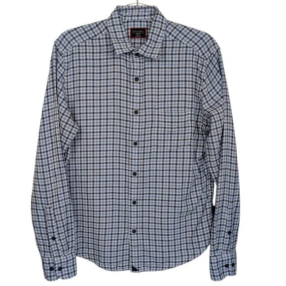 UNTUCKit Medium Mens Blue Plaid Button Up Shirt Slim Fit Blue Cotton Gingham - Picture 1 of 10
